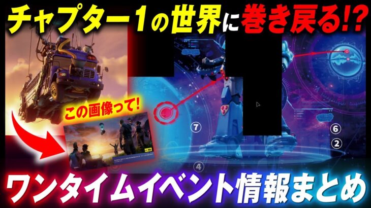 新ティザー登場！新シーズンで「チャプター１」に巻き戻る（ループ）かもしれません。ワンタイムイベント情報まとめ【フォートナイト考察】